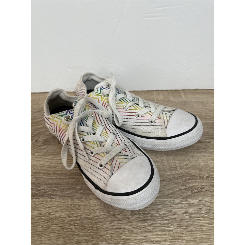 Converse Shoes Youth 3 Rainbow Star Sneakers White Canvas Low Top Casual 665398F